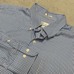 Peter Millar Shirt Mens XXL Blue Gingham Check Crown Soft Silk Blend Button Down